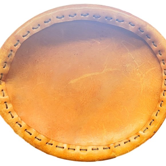 Vintage Handstitched Tan Leather Top Hat with Velvet Trim, Unique Steampunk - Picture 7 of 7